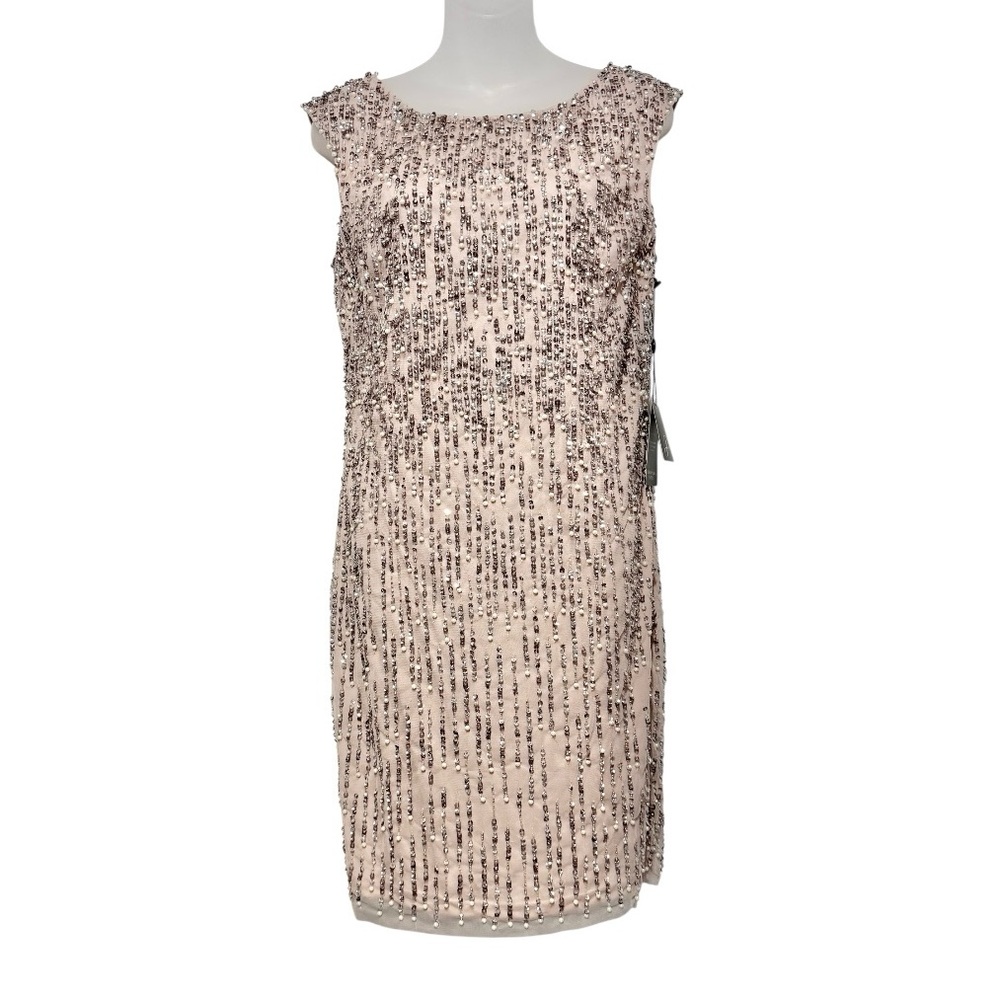 NWT Adrianna Papell Sleeveless Fully Beaded Blush Cocktail Dress